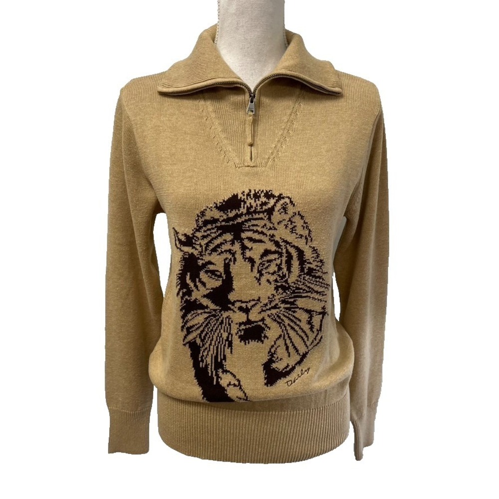 Daily Sports Sweater Jumper Womens Small Beige  Lion Pullover‎ Casual Athleisure